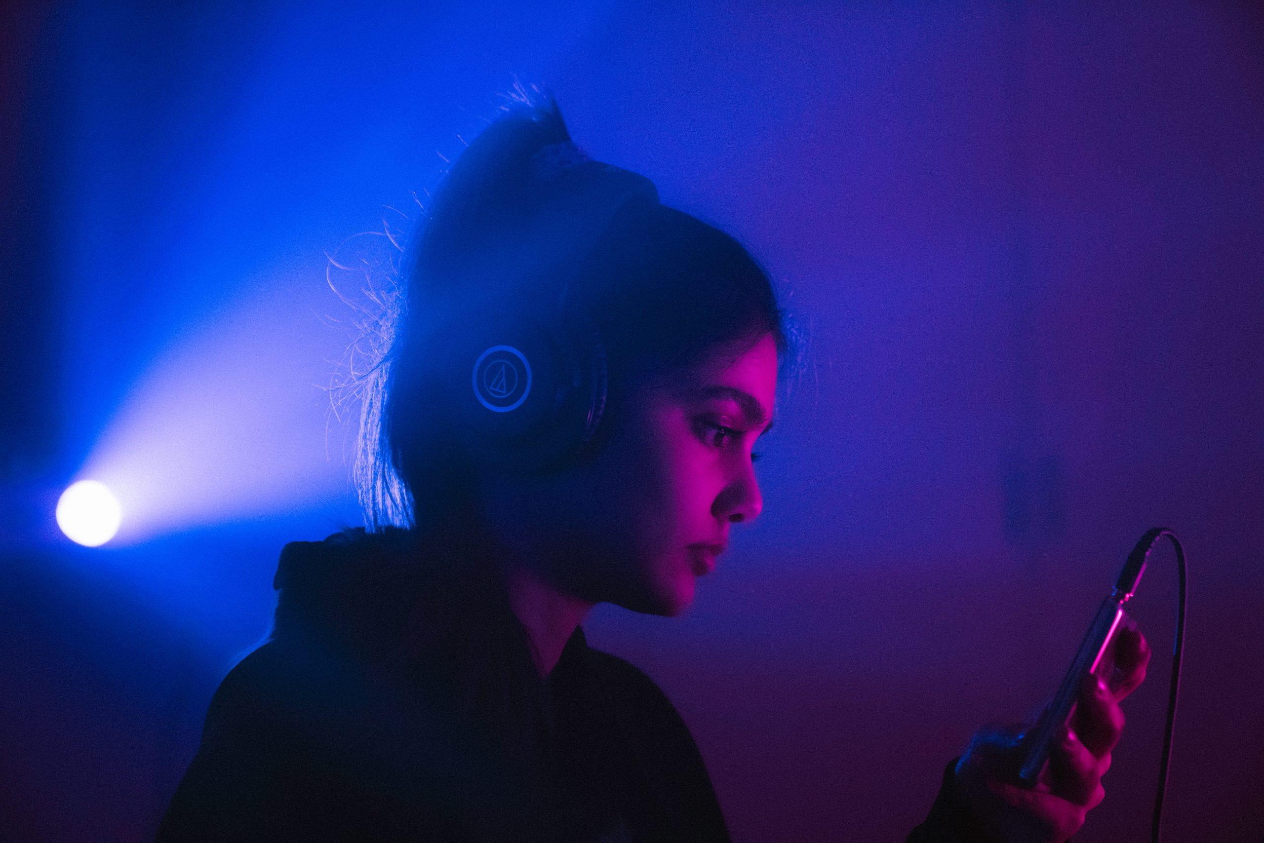 a girl wearing headphones